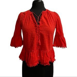 Madewell Peek-A-Boo Pom Pom Blouse Sz XS